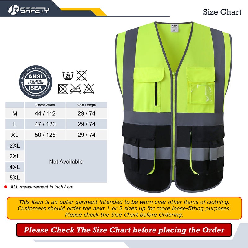 JKSafety 7 Pockets High Visibility Zipper Front Safety Vest With Reflective Strips.Meets ANSI/ISEA Standards (130-Yellow-Black XL) - Image 5